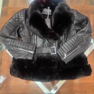 Black Fur-Trimmed Leather Jacket